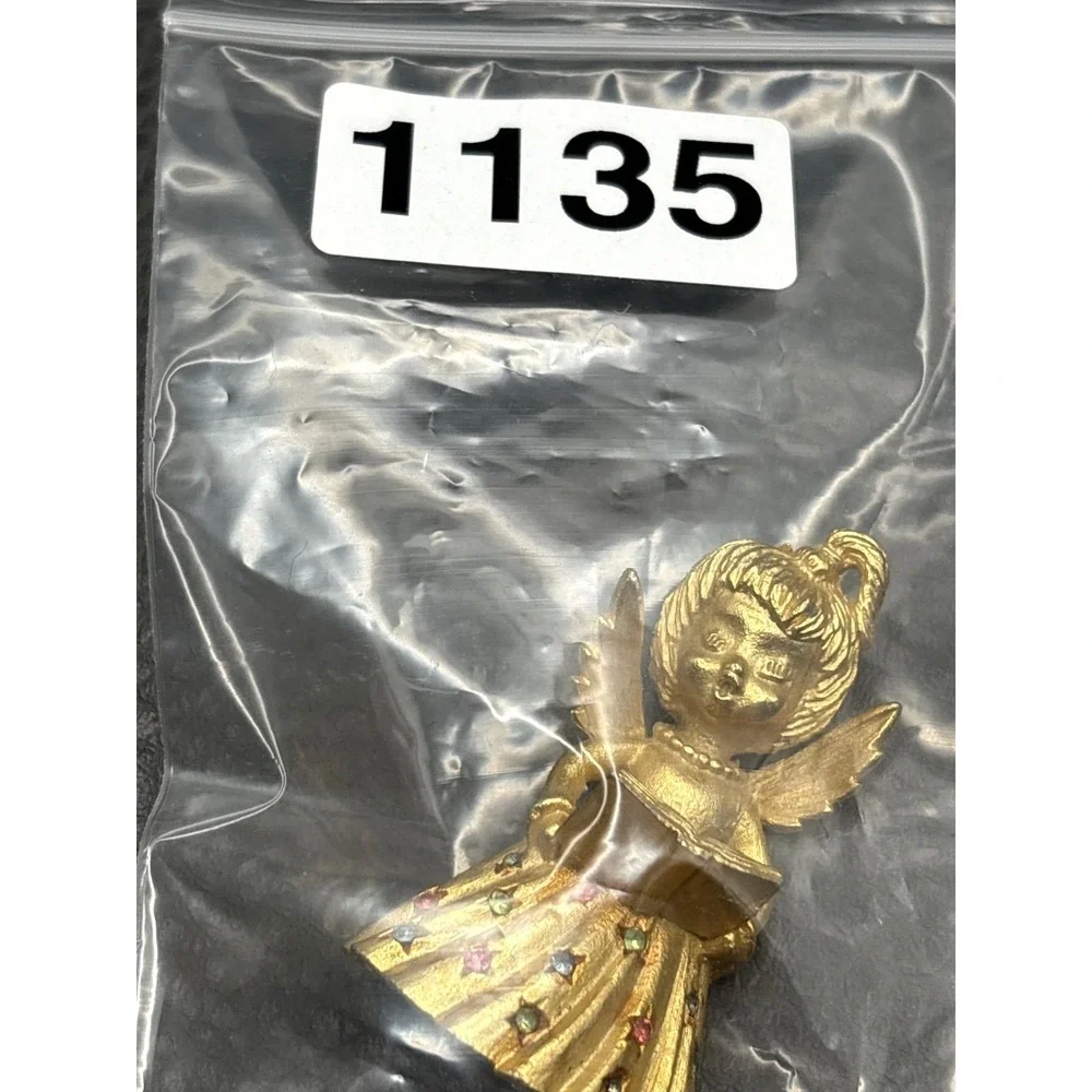 Vintage Mylu Gold Tone Angel Wings Hymn Book Brooch Pin Crystal Rhinestones